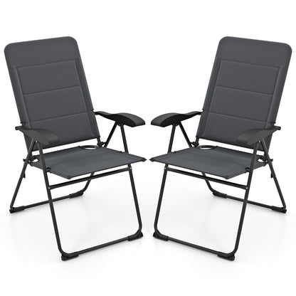 2 Pieces Outdoor Folding Patio Chairs with Adjustable Backrests for Bistro and Backyard, Gray Beach & Lawn Chairs at Gallery Canada