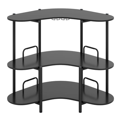 Table de bar 3 niveaux avec étagères pour verres à pied, Noir