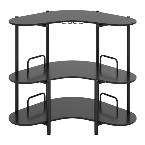 3-Tier Liquor Bar Table with Stemware Racks and Storage Shelves, Black