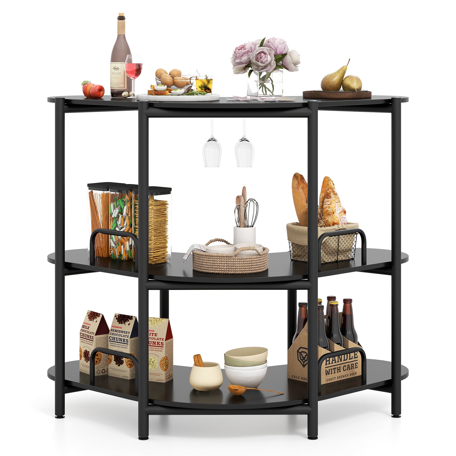 3-Tier Liquor Bar Table with Stemware Racks and Storage Shelves, Black Bar Tables at Gallery Canada