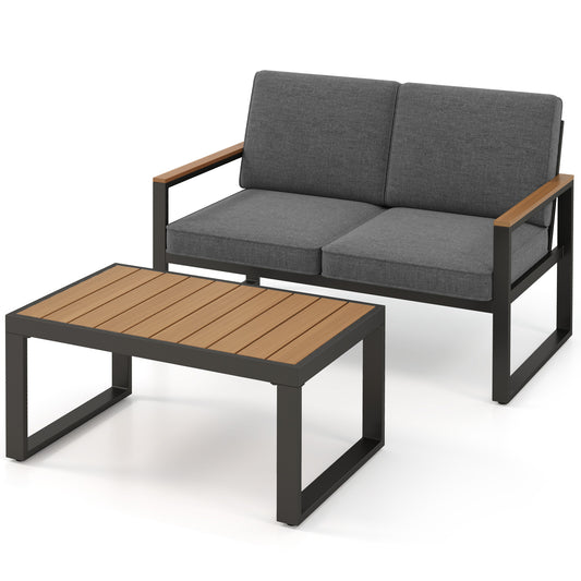 2 Piece Patio Furniture Set, Aluminum Frame, Wood-Plastic Armrests, Gray Patio Conversation Sets Gray at Gallery Canada