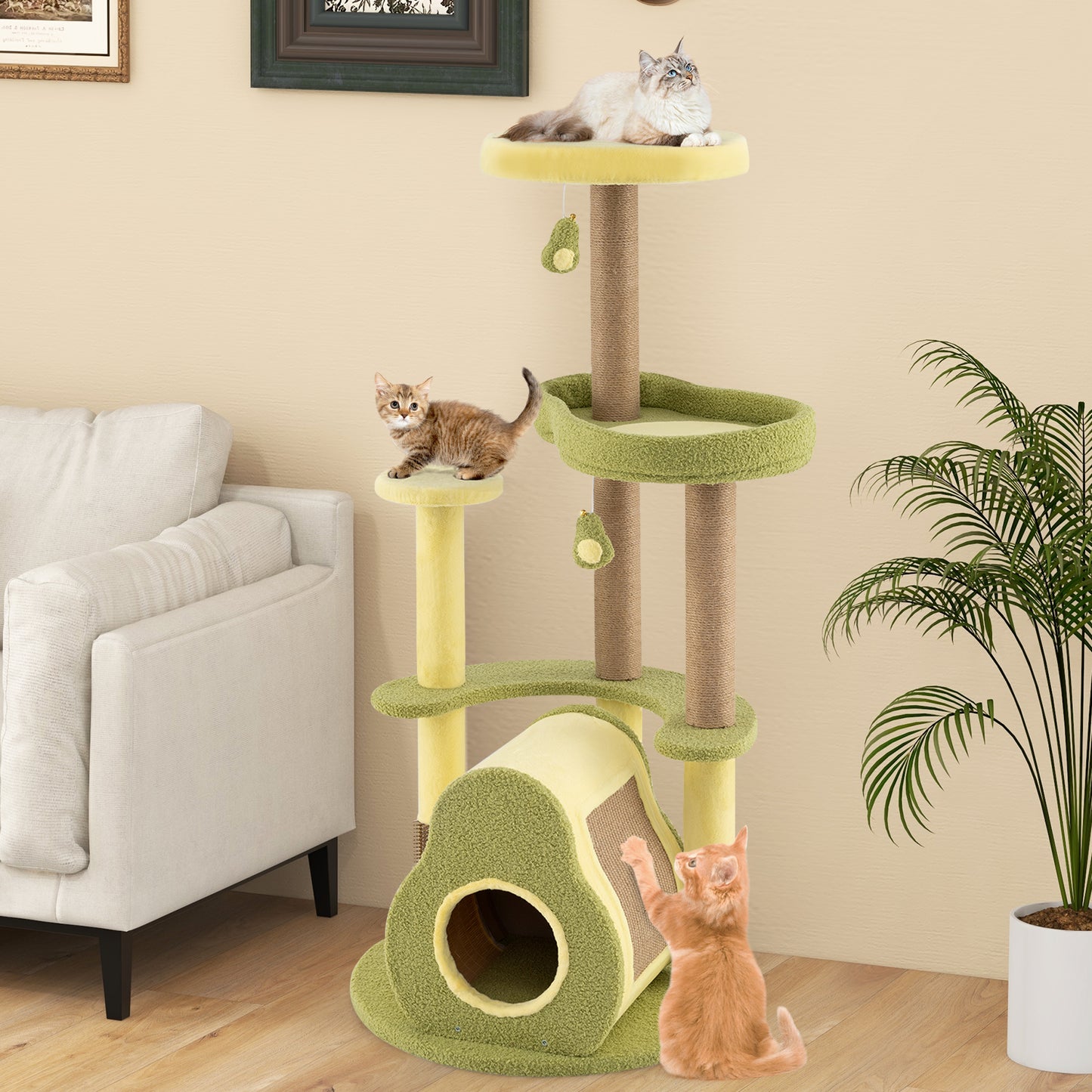 Freestanding Multi-level Avocado Cat Tower with Private Condo, Green Cat Trees Condos & Scratchers at Gallery Canada