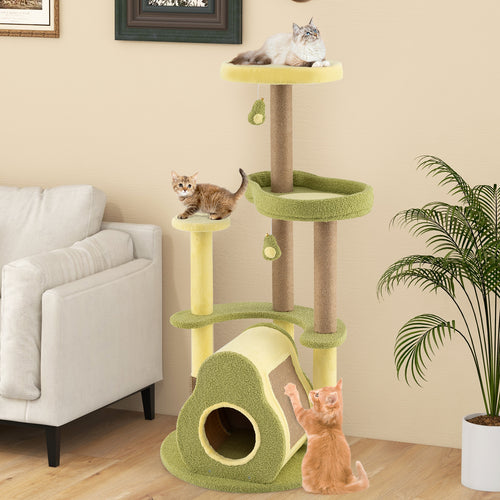 Freestanding Multi-level Avocado Cat Tower with Private Condo, Green