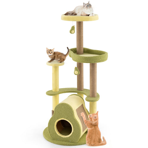 Freestanding Multi-level Avocado Cat Tower with Private Condo, Green