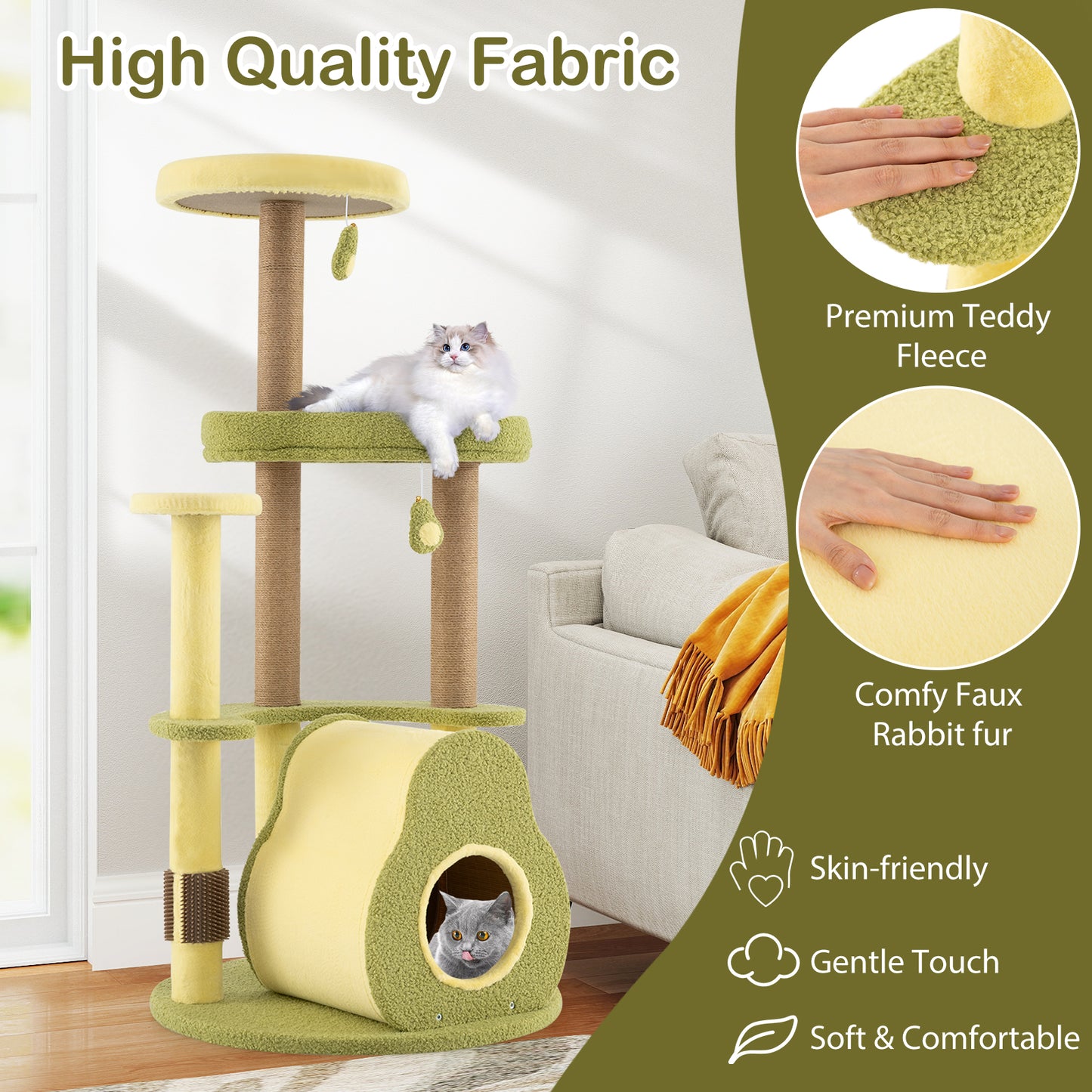 Freestanding Multi-level Avocado Cat Tower with Private Condo, Green Cat Trees Condos & Scratchers at Gallery Canada