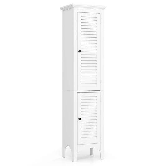 Tall Bathroom Floor Cabinet with Shutter Doors and Adjustable Shelf, White Floor Cabinets White at Gallery Canada