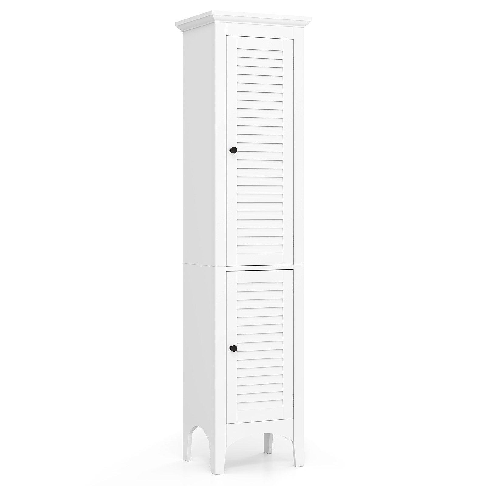 Tall Bathroom Floor Cabinet with Shutter Doors and Adjustable Shelf, White Floor Cabinets at Gallery Canada