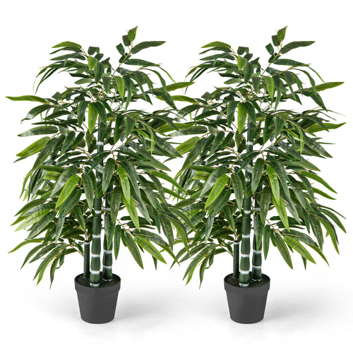 2 Pack Fake Bamboo Leave Tree with 3 PE Bamboo Trunk, Green