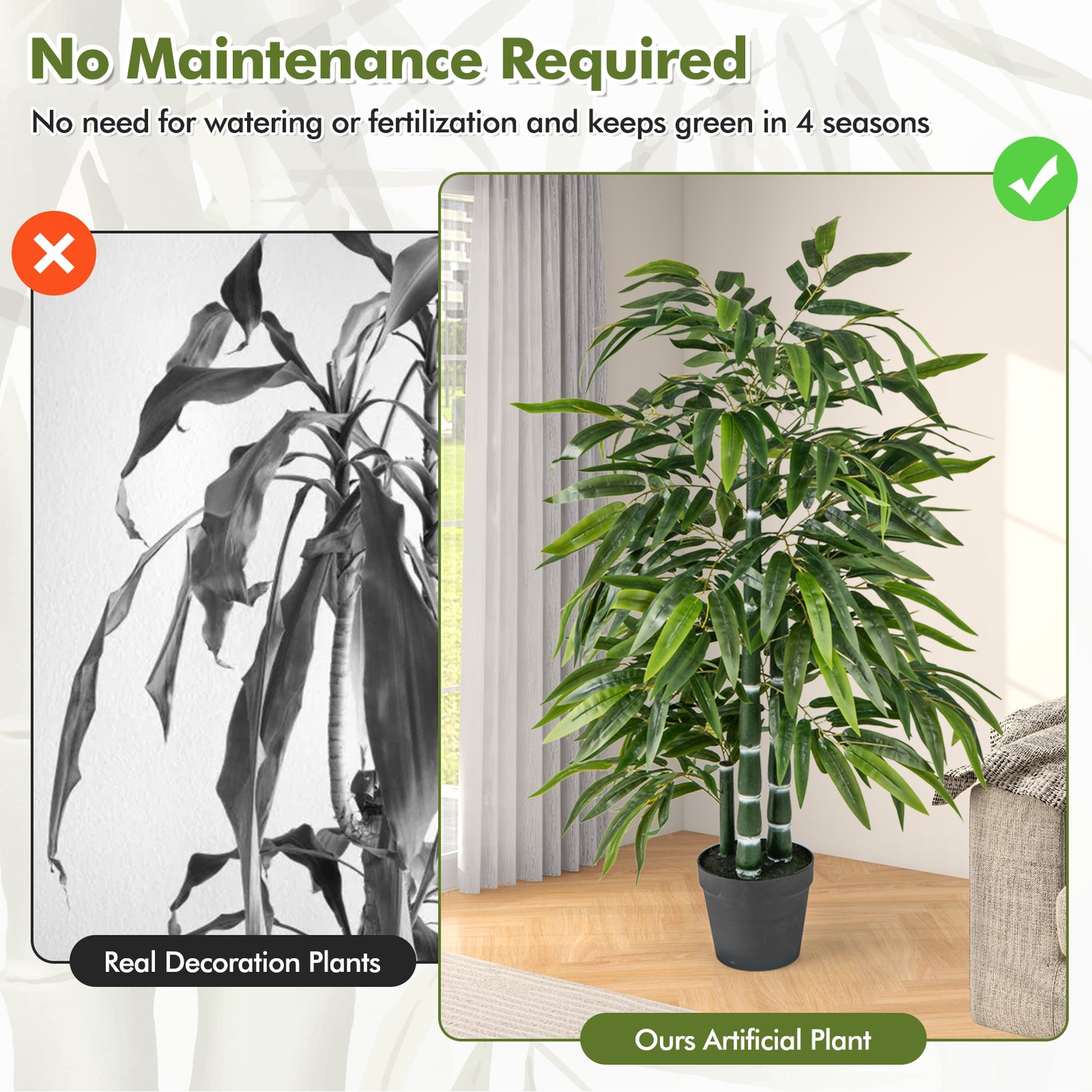 2 Pack Fake Bamboo Leave Tree with 3 PE Bamboo Trunk, Green Faux Plants at Gallery Canada