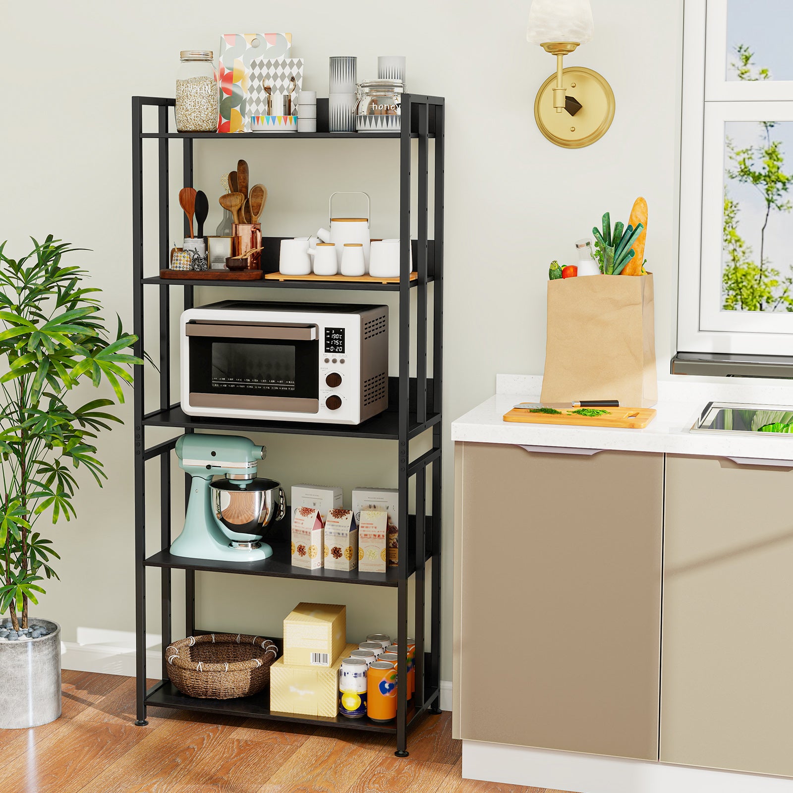 5-Tier Bookshelf with Adjustable and Tiltable Shelves, Black Bookcases at Gallery Canada