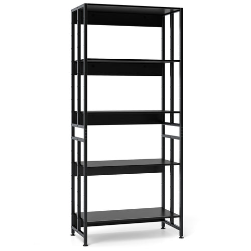 5-Tier Bookshelf with Adjustable and Tiltable Shelves, Black