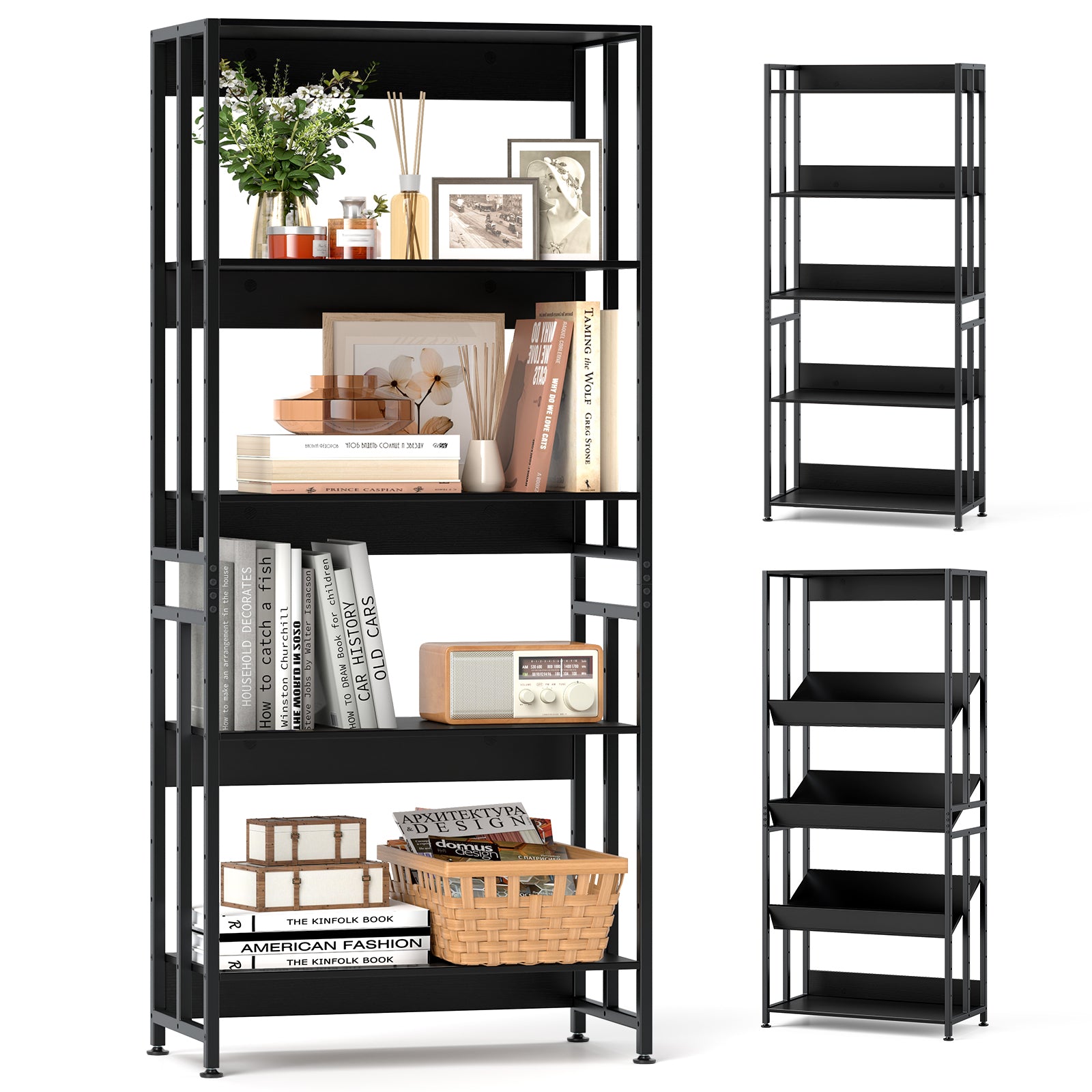 5-Tier Bookshelf with Adjustable and Tiltable Shelves, Black Bookcases at Gallery Canada