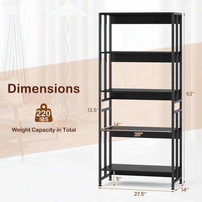 5-Tier Bookshelf with Adjustable and Tiltable Shelves, Black Bookcases at Gallery Canada