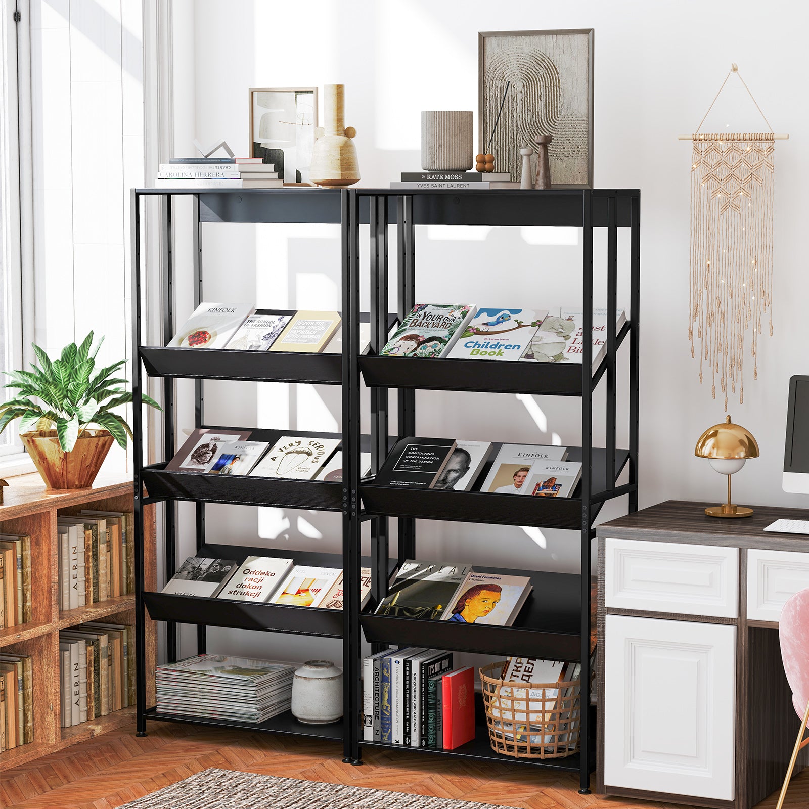 5-Tier Bookshelf with Adjustable and Tiltable Shelves, Black Bookcases at Gallery Canada