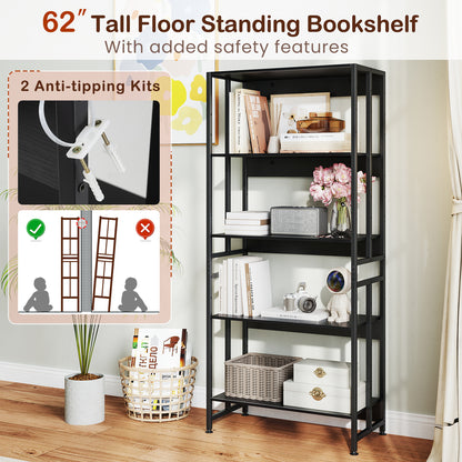 5-Tier Bookshelf with Adjustable and Tiltable Shelves, Black Bookcases at Gallery Canada
