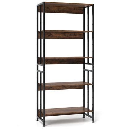 5-Tier Bookshelf with Adjustable and Tiltable Shelves, Rustic Brown Bookcases Rustic Brown at Gallery Canada
