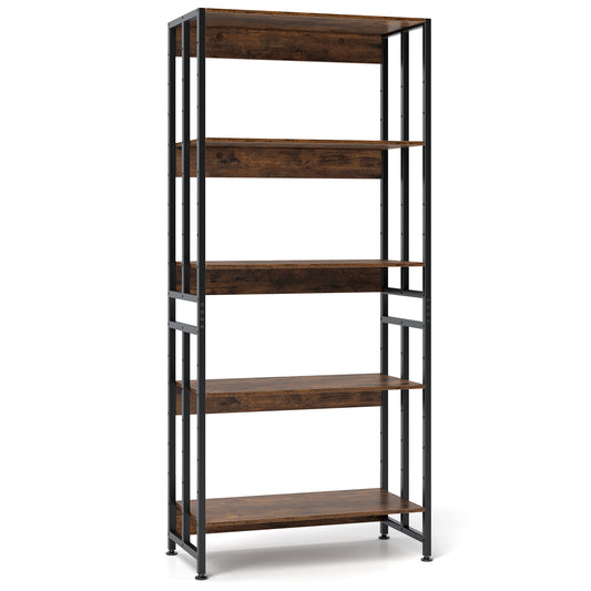 5-Tier Bookshelf, Adjustable Tiltable Shelves, Rustic Brown Bookcases Rustic Brown at Gallery Canada