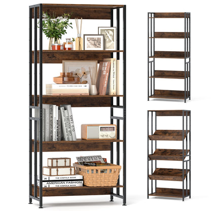 5-Tier Bookshelf with Adjustable and Tiltable Shelves, Rustic Brown Bookcases at Gallery Canada