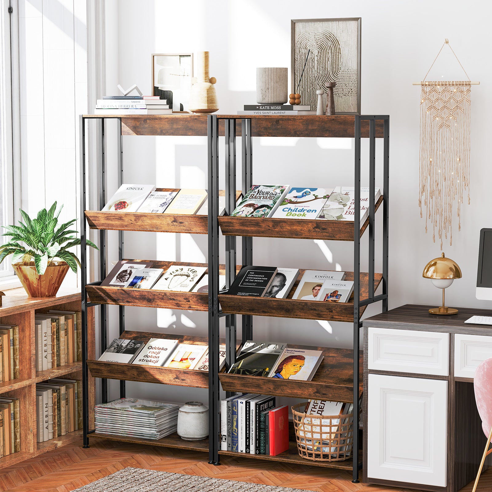 5-Tier Bookshelf with Adjustable and Tiltable Shelves, Rustic Brown Bookcases at Gallery Canada