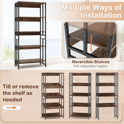 5-Tier Bookshelf with Adjustable and Tiltable Shelves, Rustic Brown Bookcases at Gallery Canada