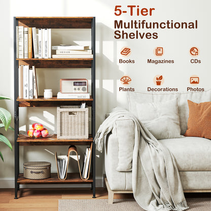 5-Tier Bookshelf with Adjustable and Tiltable Shelves, Rustic Brown Bookcases at Gallery Canada