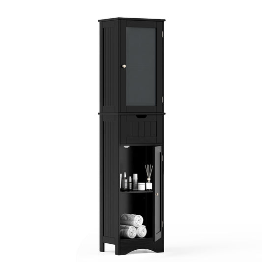 Tall Floor Storage Cabinet, 2 Doors, 1 Drawer, Black