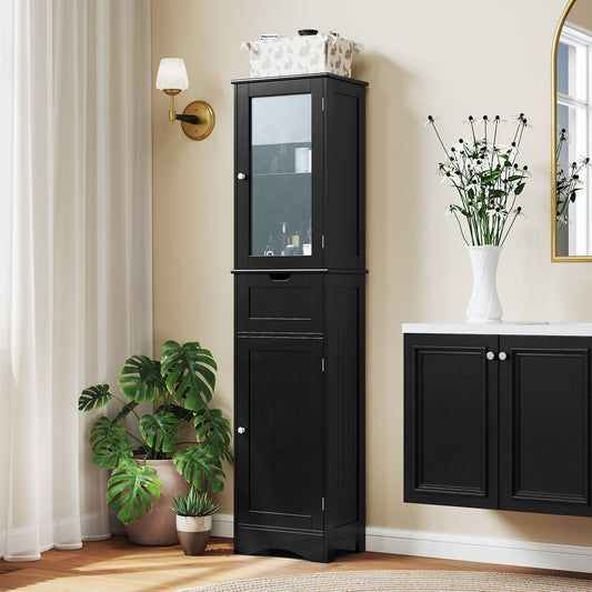 Tall Floor Storage Cabinet with 2 Doors and 1 Drawer for Bathroom, Black Floor Cabinets Black at Gallery Canada