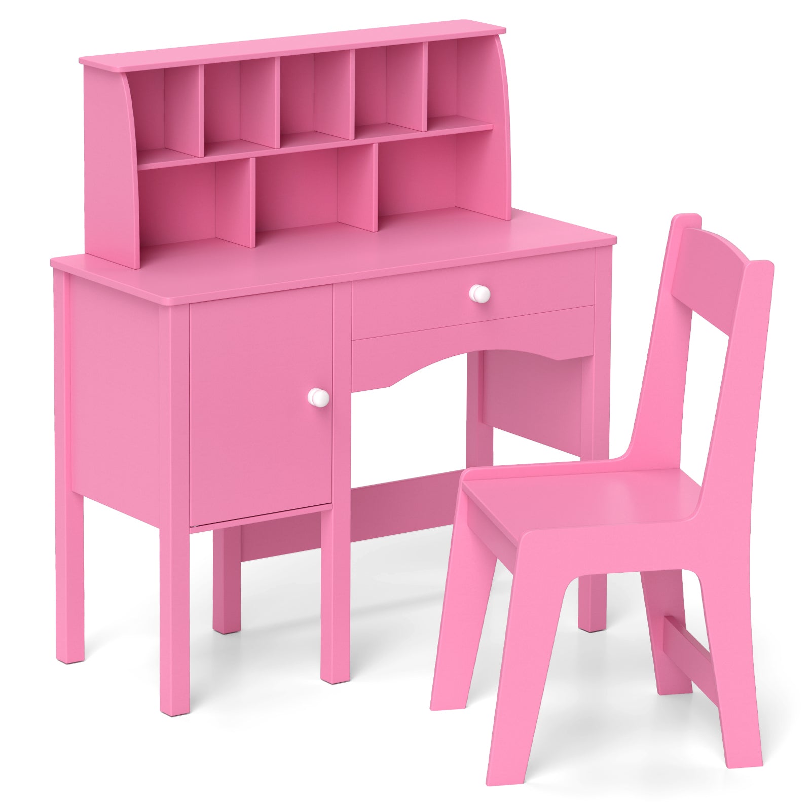 Kids Study Desk and Chair Set with Chair Hutch and Storage Cabinet for 3+ Years Old, Pink Kids Vanities at Gallery Canada
