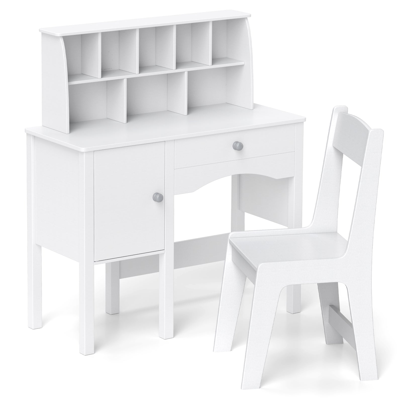 Kids Study Desk and Chair Set with Chair Hutch and Storage Cabinet for 3+ Years Old, White Kids Vanities White at Gallery Canada