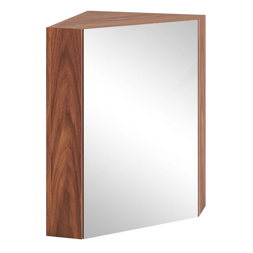 Corner Medicine Cabinet with Mirror with Open Mirror Door and Adjustable Shelf, Brown