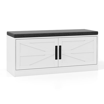 Shoe Bench with Cushion Farmhouse Shoe Rack Organizer with 2 Barn Doors, White Shoe Racks & Storage Benches at Gallery Canada