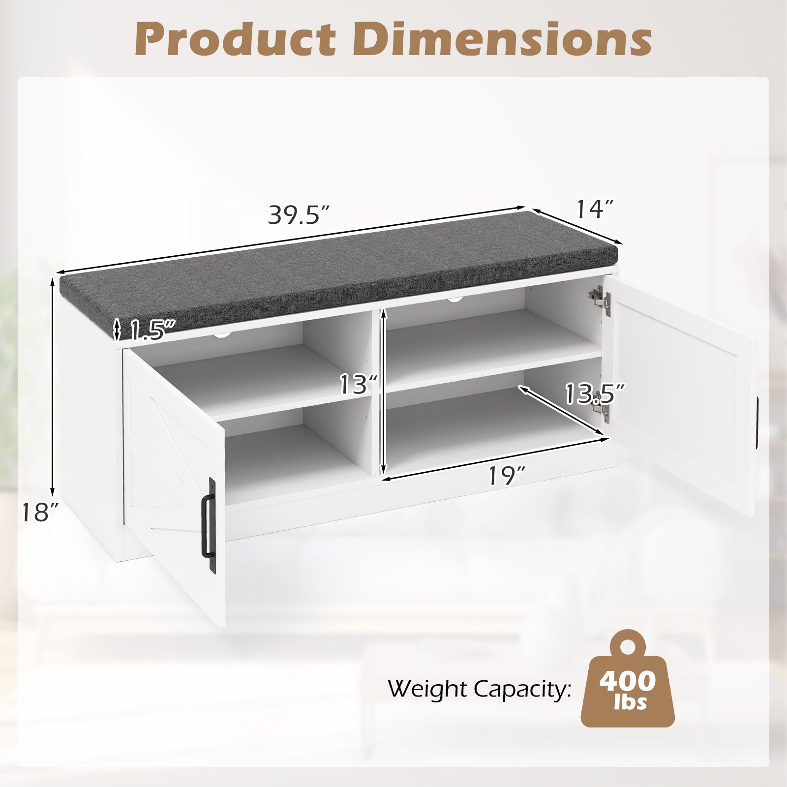 Shoe Bench with Cushion Farmhouse Shoe Rack Organizer with 2 Barn Doors, White Shoe Racks & Storage Benches at Gallery Canada