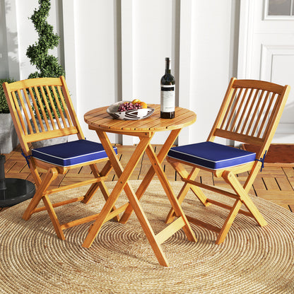 3 Pieces Acacia Wood Patio Folding Bistro Set with Soft Cushions, Navy Patio Conversation Sets at Gallery Canada