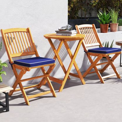 3 Pieces Acacia Wood Patio Folding Bistro Set with Soft Cushions, Navy Patio Conversation Sets at Gallery Canada