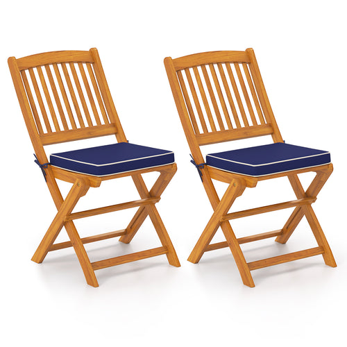 Outdoor Folding Chairs With Seat Cushions, Set Of 2, Navy