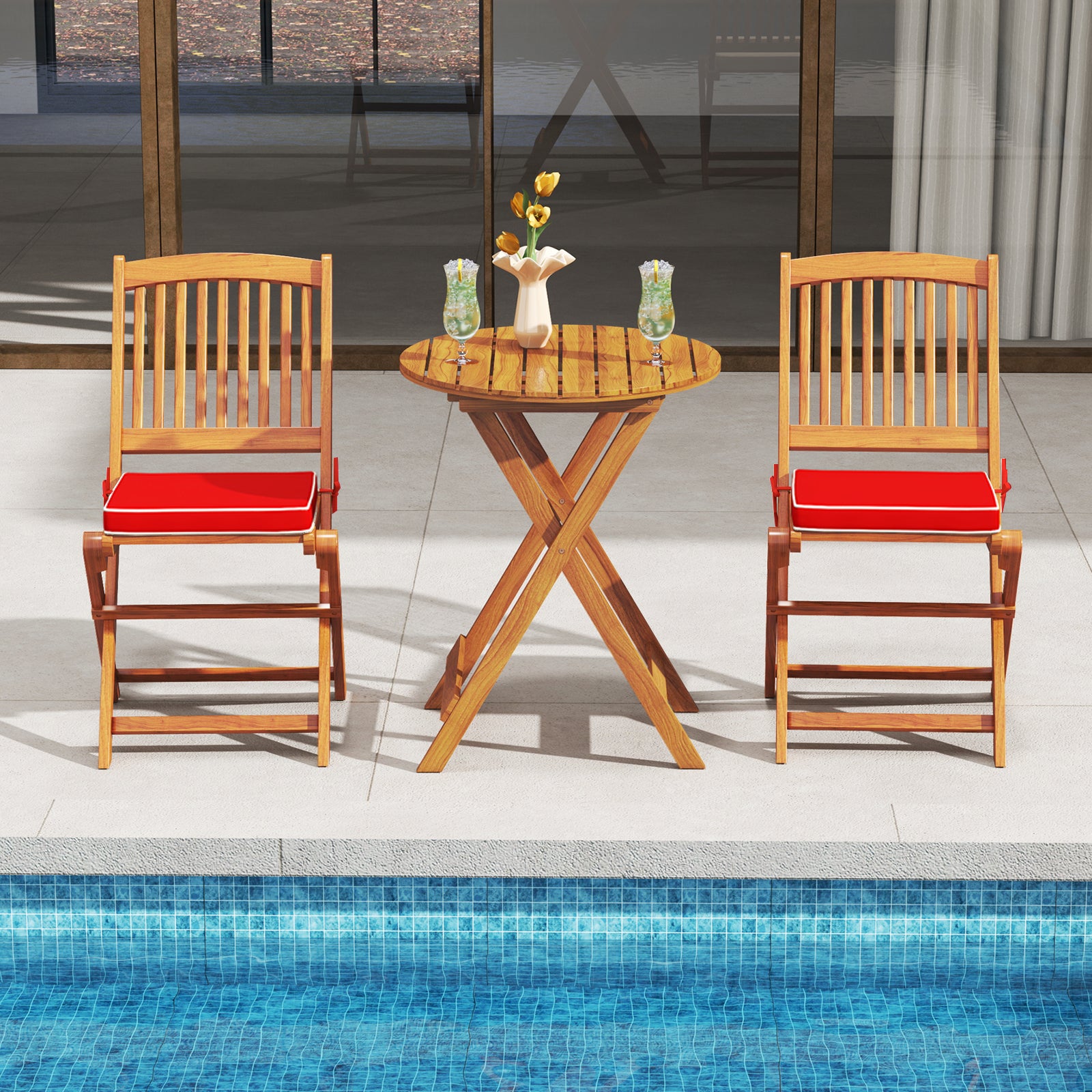 Outdoor Folding Chairs with Seat Cushions Set of 2, Red Patio Dining Chairs at Gallery Canada