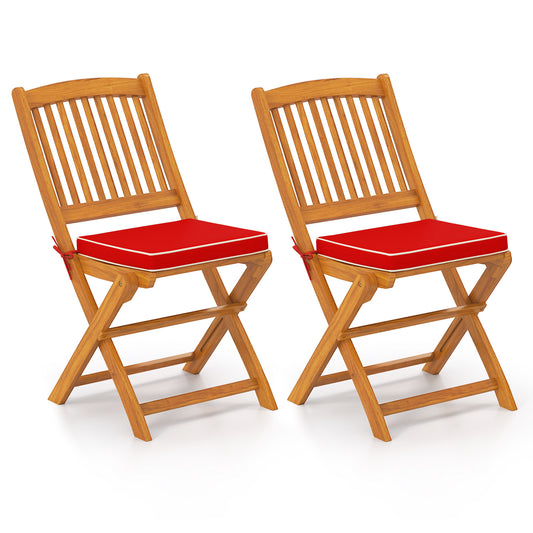 Outdoor Folding Chairs with Seat Cushions Set of 2, Red Patio Dining Chairs Red at Gallery Canada