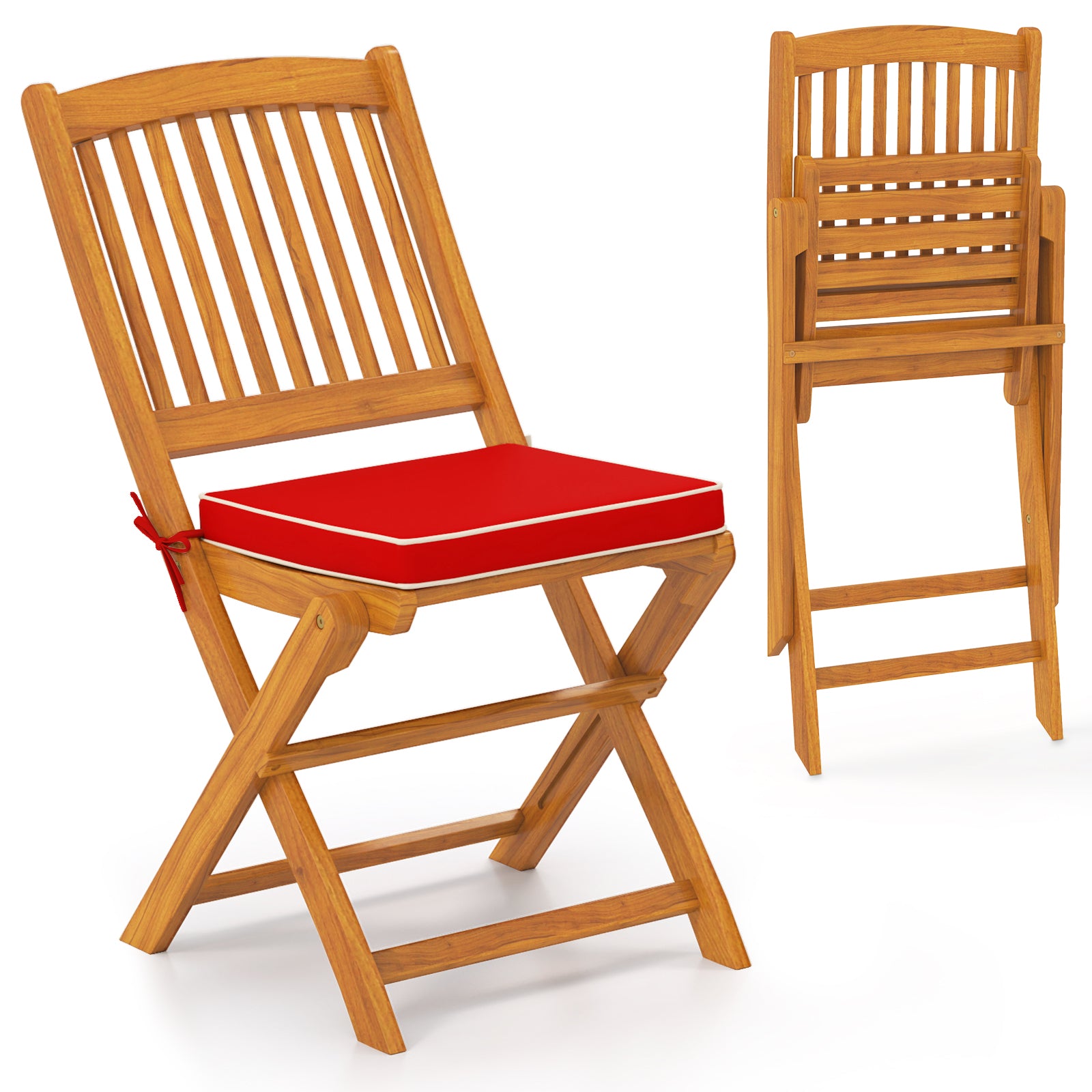 Outdoor Folding Chairs with Seat Cushions Set of 2, Red Patio Dining Chairs at Gallery Canada