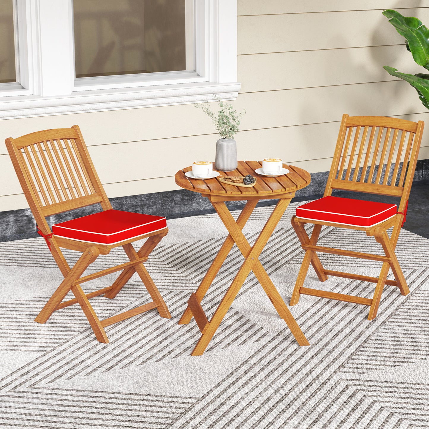 Outdoor Folding Chairs with Seat Cushions Set of 2, Red Patio Dining Chairs at Gallery Canada