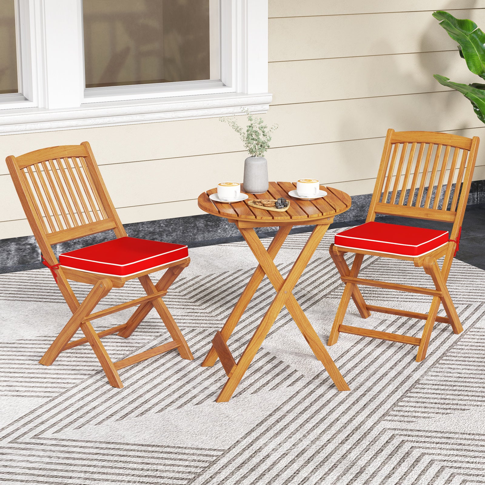 Outdoor Folding Chairs with Seat Cushions Set of 2, Red Patio Dining Chairs at Gallery Canada