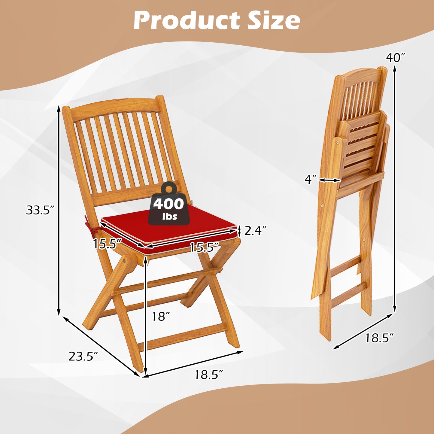 Outdoor Folding Chairs with Seat Cushions Set of 2, Red Patio Dining Chairs at Gallery Canada