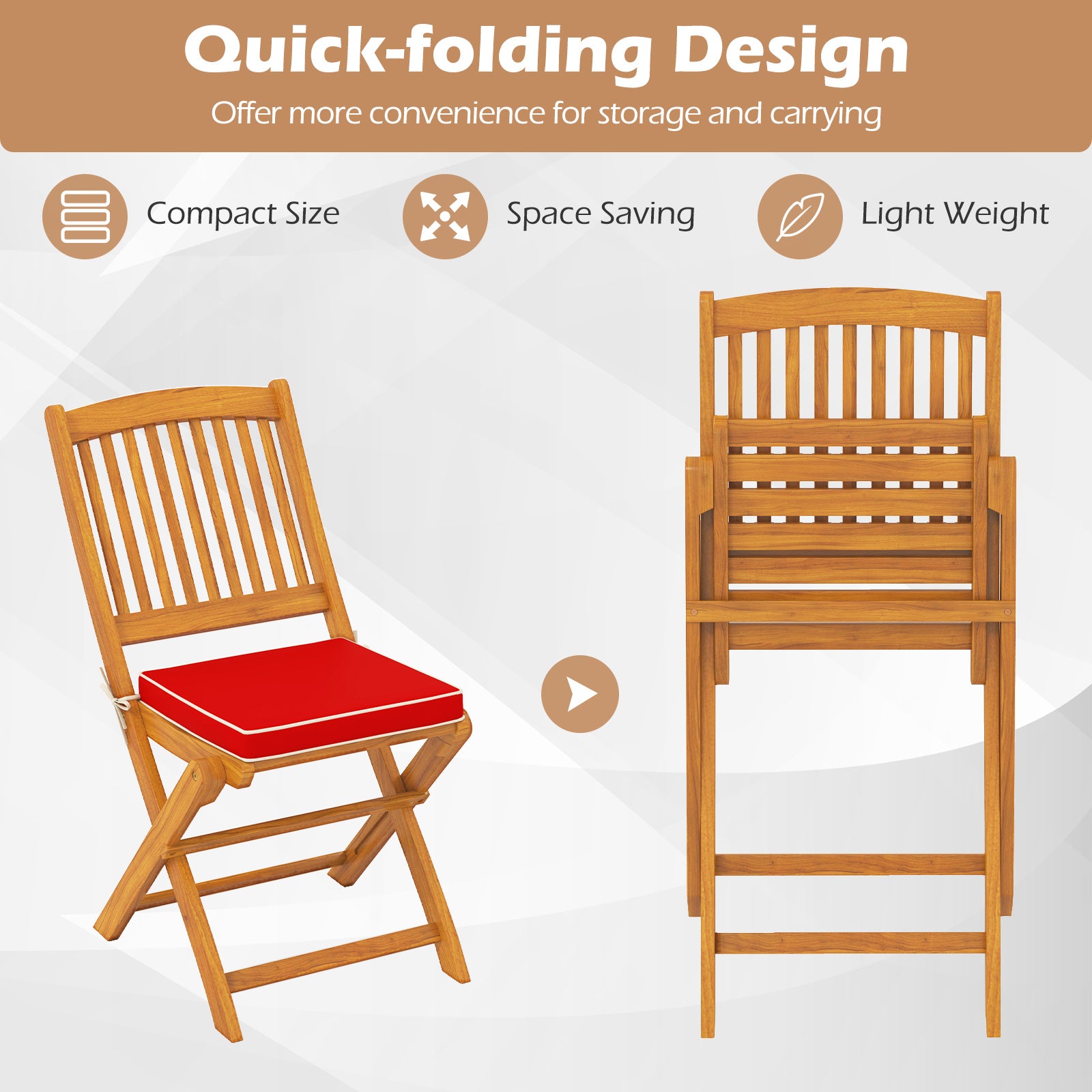 Outdoor Folding Chairs with Seat Cushions Set of 2, Red Patio Dining Chairs at Gallery Canada