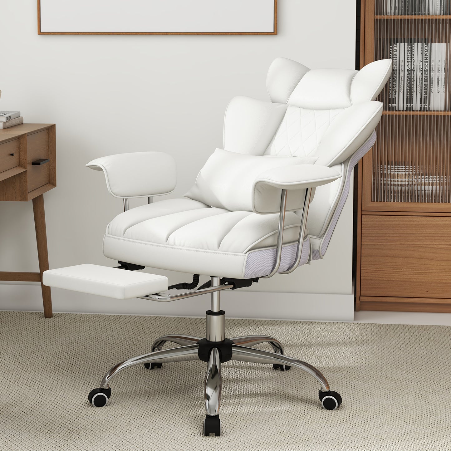 PU Leather Home Office Chair, High Back Executive, 400 lbs, White Ergonomic Chairs at Gallery Canada