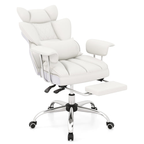 PU Leather Home Office Chair, High Back Executive, 400 lbs, White