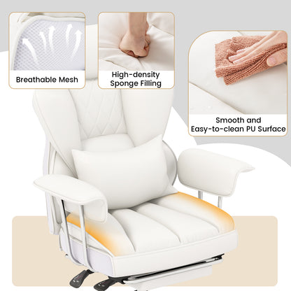 PU Leather Home Office Chair, High Back Executive, 400 lbs, White Ergonomic Chairs at Gallery Canada