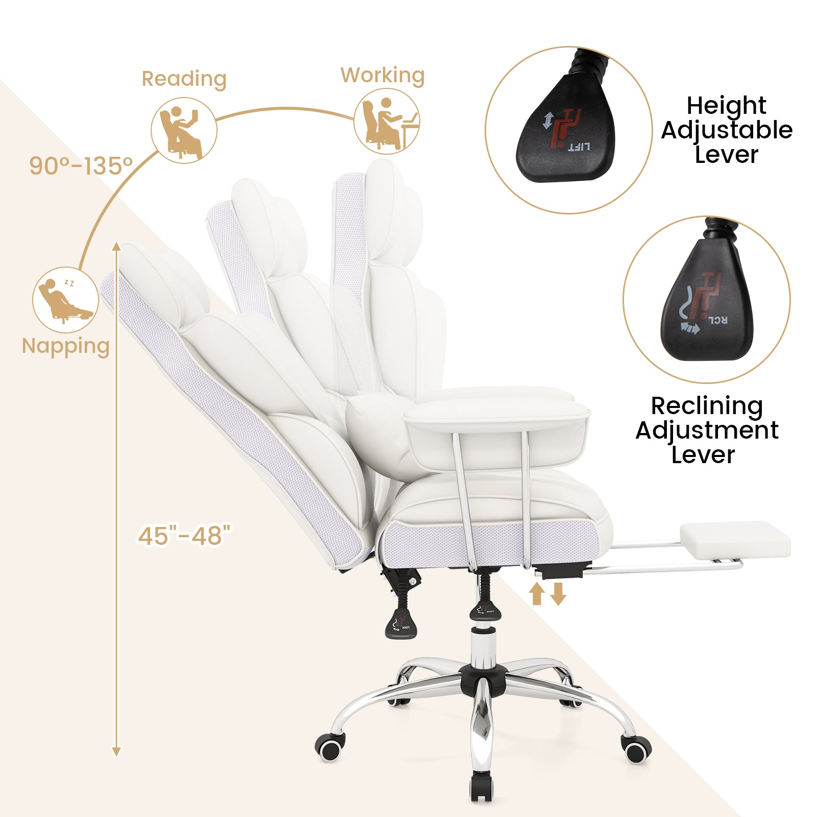 PU Leather Home Office Chair, High Back Executive, 400 lbs, White Ergonomic Chairs at Gallery Canada