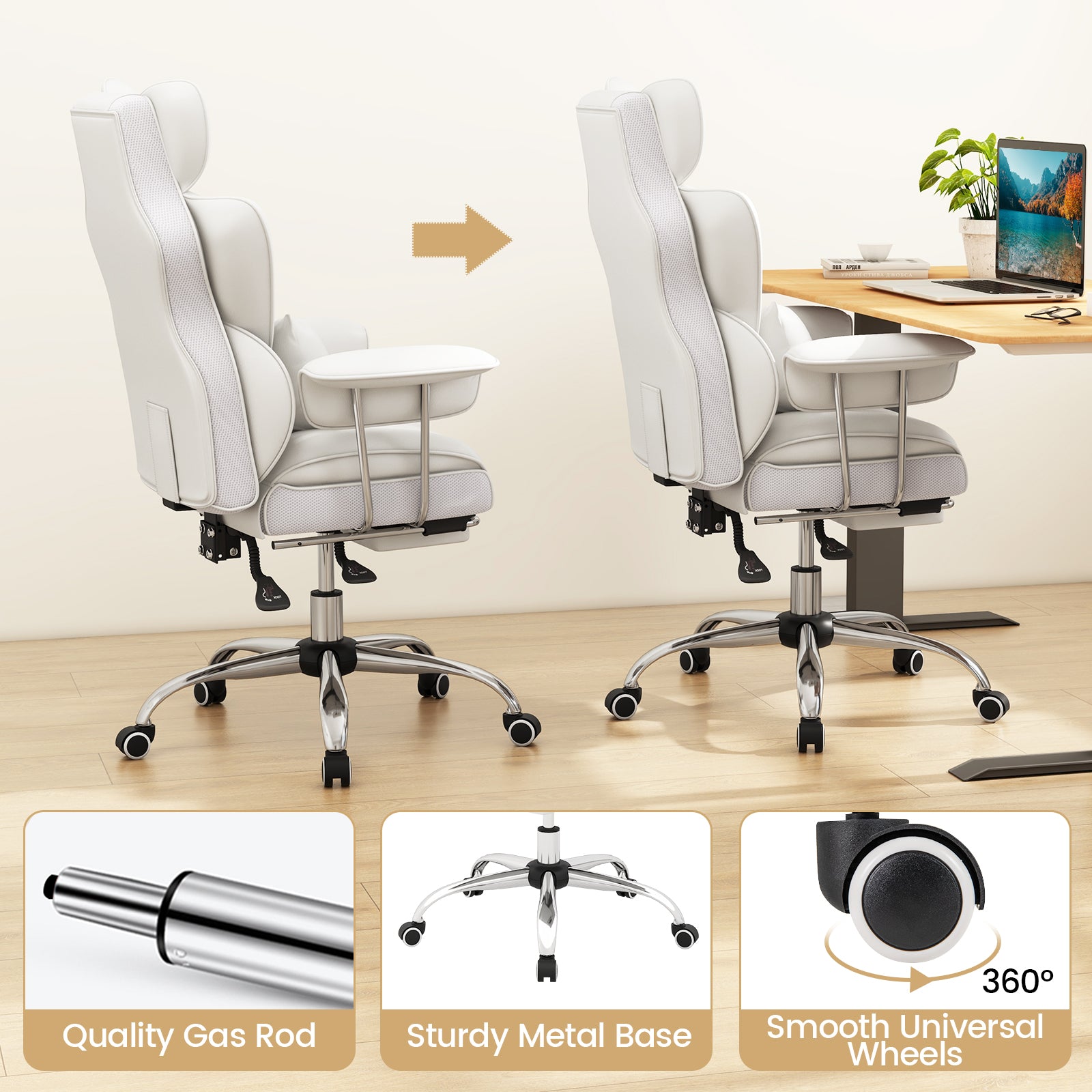 PU Leather Home Office Chair, High Back Executive, 400 lbs, White Ergonomic Chairs at Gallery Canada