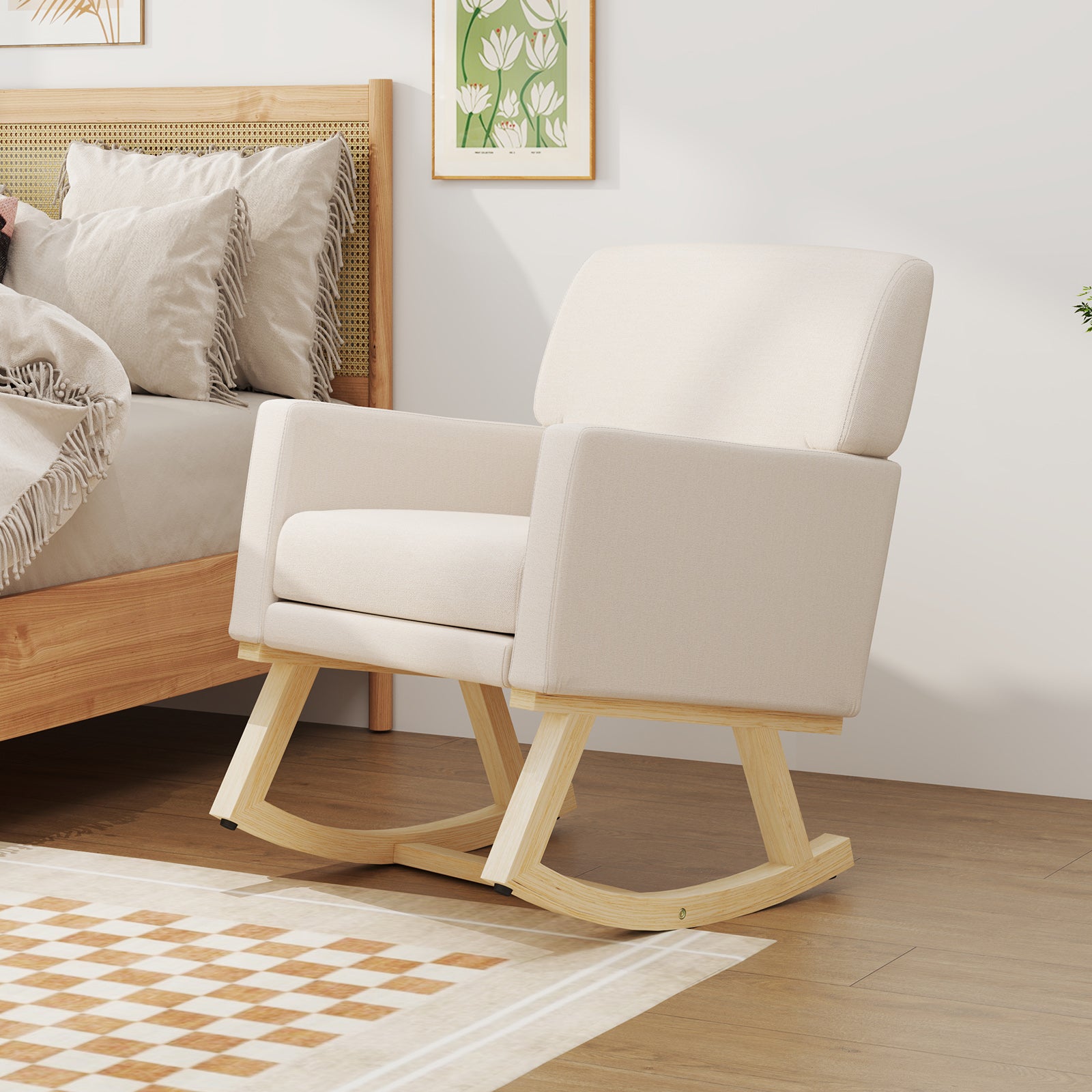 Upholstered Rocking Chair with and Solid Wood Base, Beige Accent Chairs at Gallery Canada