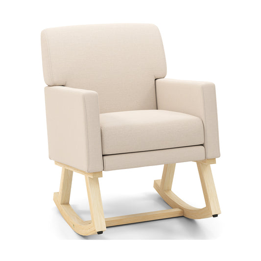 Upholstered Rocking Chair with and Solid Wood Base, Beige