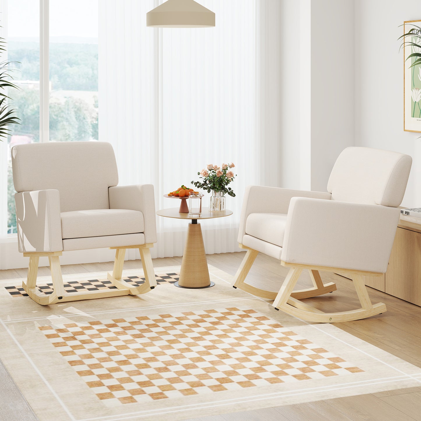 Upholstered Rocking Chair with and Solid Wood Base, Beige Accent Chairs at Gallery Canada